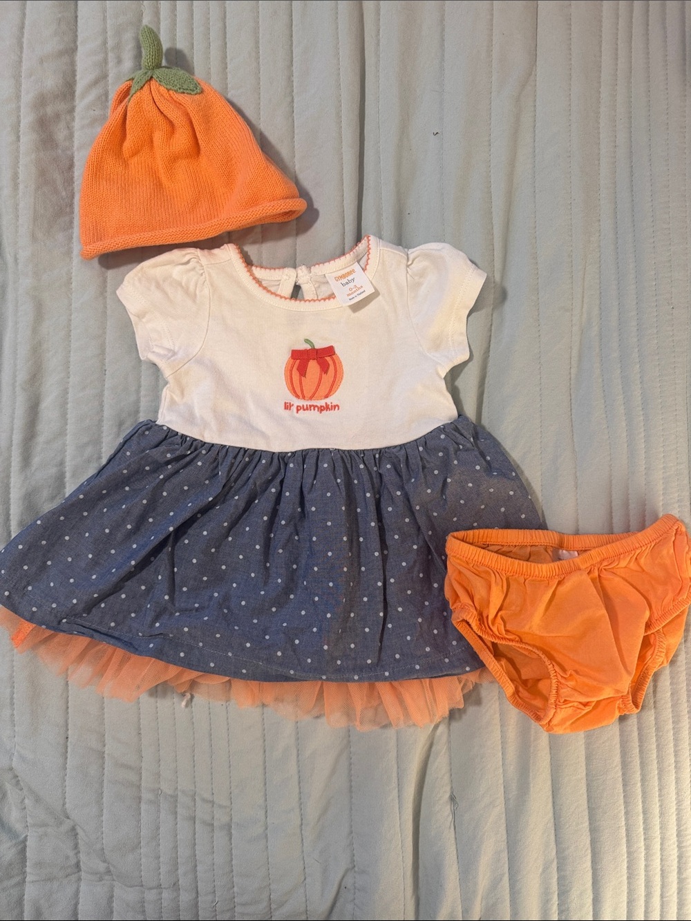 Newborn “Lil’ Pumpkin” Dress, Hat and Bloomers/Diaper Cover Matching Set